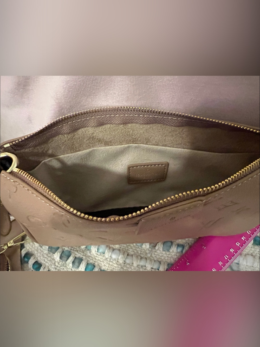 INSPIRED Tan Monogram Embossed Multi Pochette Bag with Gold Hardware - Picture 10 of 12